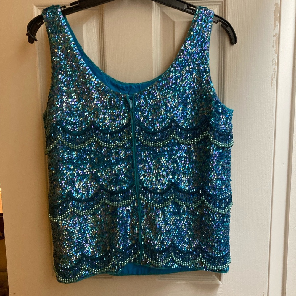 Blue Sequin Sleeveless Top